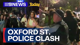 Police and protesters clash at Oxford Street rally ahead of Sydney’s Mardi Gras  9 News Australia [upl. by Hahsia811]