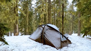 Hot Tent Camping In Snow And Rain [upl. by Line]