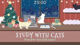 Study with Cats 🎄 Pomodoro Timer 255 x Animation  Holiday season study sessions with cats amp lofi❤️ [upl. by Lemar]