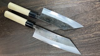 Miyazaki Kajiya Aogami No2 Kurouchi TSUBAKI Hakata Knives with Magnolia Wood Handle [upl. by Anoblav349]