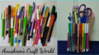 How to make Pen Stand using Old Pens  AnushreesCraftWorld [upl. by Belford]