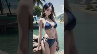 4K AI Princess Azumi wearing blue n red bikini at the beach aigirl lookbook fyp princess azumi [upl. by Tatianas]