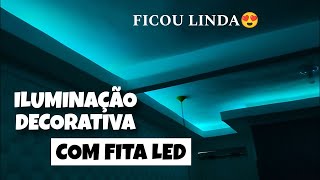 COLOCAMOS FITA LED NA SANCA DA SALA  DECORANDO E GASTANDO POUCO [upl. by Ayirp471]