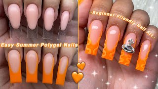 EASY ORANGE SUMMER POLYGEL NAILS🧡 BEGINNER FREINDLY NAIL ART amp ABSTRACT NAIL DESIGN  Nail Tutorial [upl. by Rebm498]