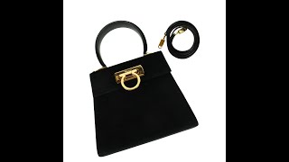 Salvatore Ferragamo Gancini Suede Black 2 Way Bag 01303 [upl. by Haimaj]