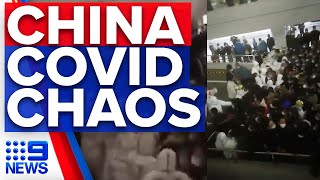 Chaos erupts at Shanghai Airport over COVID fears  9 News Australia [upl. by Dorman]