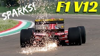 V12 Sound the best of all time  1991 Ferrari 643 F1 ex Prost accelerations sparks amp FlyBys [upl. by Nosila]