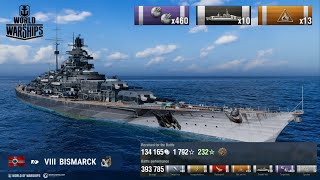 World of WarShips  BISMARCK  393K DMG  Machinegun in battle ship [upl. by Kcinnay]