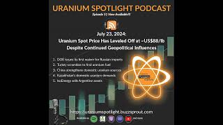 July 23 2024 Uranium spot price has leveled off at US88lb despite continued geopolitical in [upl. by Anelad]