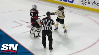 Marchand and Kochetkov SLASH Each Other After Whistle Receive Penalties [upl. by Elylrac]