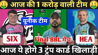 SIX vs HEA Dream11 Prediction Sydney Sixers vs Brisbane Heat Dream11 Team Big Bash League [upl. by Castillo]