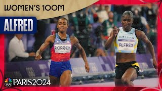 Julien Alfred BEATS ShaCarri Richardson to win 100m USAs Jefferson gets bronze  Paris Olympics [upl. by Hayyim]