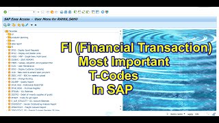 Most Important SAP FI Transaction Codes  SAP FI TCODES  SAP FICO TCODES [upl. by Roux187]