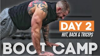 Boot Camp Day 2  Back Triceps amp HIIT Cardio  30 Min Upper Body Dumbbell Workout [upl. by Arva]