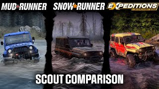 Expeditions a MudRunner Game vs Snowrunner vs MudRunner  scout comparison in game [upl. by Farrow]