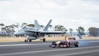 Daniel Ricciardo Drag Races F1 Car vs FA18 Hornet ✈️ [upl. by Tacklind]