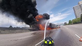 Massive Fuel Tanker Fire on I25 Near Denver Complete HD Fire Department Footage [upl. by Irrej]