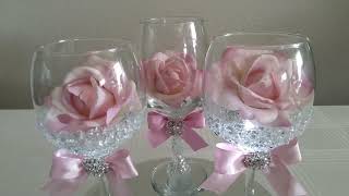 DIY  LIGHT UP WINE GLASS CENTERPIECE  INEXPENSIVE DIY  BLING AND GLAM DECOR [upl. by Cairistiona688]