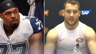 Niners DE Nick Bosa Cowboys OT Tyron Smith Are Definitely Beatable Spice Talk 📌 [upl. by Akinar]