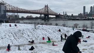 Roosevelt Island Kids Enjoy Sledding On The Cornell Tech Hill [upl. by Thorr]