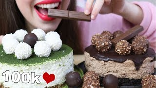 ASMR NUTELLA CHEESE CAKE  MATCHA CAKE Eating Sounds No Talking [upl. by Simpson802]