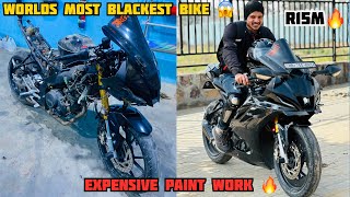 Yamaha R15m only one☝️in indiaworld😱 Jatt black ko jatt black kr raha hu😎Mahesh Yada Hr76rider [upl. by Akemahs]