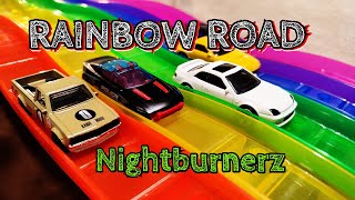 MARIO KART Rainbow Road  Hot Wheels Nightburnerz Unboxing  Race [upl. by Anaibib]