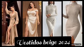 VESTIDOS DE MODAVESTIDOS BEIGE 2024 VESTIDOSDEMODA moda dresses vestidoselegantes vestidos2024 [upl. by Hyde]