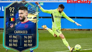 TOTS 92 YANNICK CARRASCO PLAYER REVIEW UNDERATED CARD AMAZING [upl. by Yklam469]