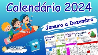 CALENDÁRIO 2024 COMPLETO  Janeiro a Dezembro [upl. by Enreval]