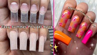 EASY SUMMER POLYGEL NAILS🧡 BEGINNER FRIENDLY NAIL ART amp POLYGEL APPLICATION Nail Tutorial [upl. by Hulda26]