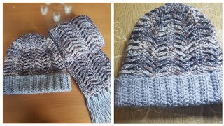 طاقية بالكروشيه مميزة بغرزة مميزة بطريقة سهلة للمبتدئين بغرزة للشتاء crochet stitch Winterhat [upl. by Ahsahtan]