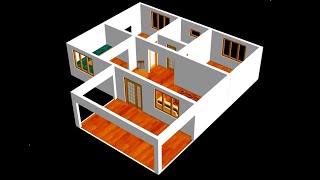 Small House Plan 11 x 9m 2 Bedroom with American Kitchen 2020 [upl. by Lemyt817]