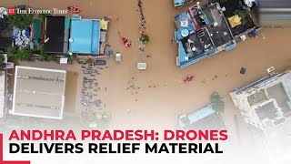 Andhra Pradesh Floods Drones delivers relief material in flooded Vijaywada [upl. by Aileno442]