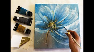 How to make Abstract Flower Painting with gold leaf Acrylic Easy Techniques by Julia Kotenko [upl. by Idolem]