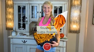 Lecker einfach gesund amp knusprig Kürbis Pommes Rezept aus dem Ofen 🎃🍟 [upl. by Elirpa]