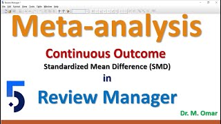 Meta analysis for continuous outcome using Standardized Mean Difference SMD in Review Manager RevMan [upl. by Onileva]