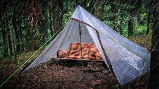 SOLO CAMPING HEAVY RAIN WITH TRANSPARENT PLASTIC TARP‼️ [upl. by Fadil]