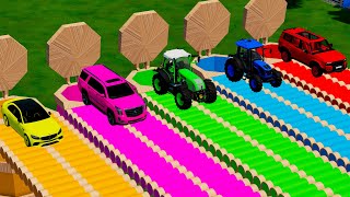 TRANSPORTING FIVE COLOR CADILLAC ESCALADE MAHINDRA RIGITRAC MERCEDES BENZ  Farming Simulator 22 [upl. by Deeann]