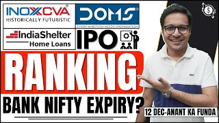 DOMS ipo VS India shelter IPO VS Inox CVA IPO GMP  Bank Nifty expiry tomorrow  12112023 [upl. by Netneuq]