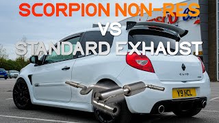 Clio RS 200 Scorpion Non Res VS Stock Exhaust [upl. by Liag]