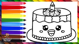 Desenhando e Colorindo um Bolo de Aniversário Fofo 🍓🍰🎂🌈 Desenhos Para Crianças [upl. by Stannwood]