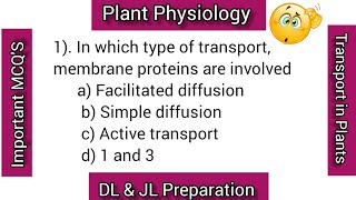 Facilitated Diffusion  UniportSymportAntiport Plant Physiology  MCQS for JL DL [upl. by Eoz329]