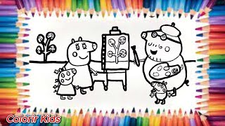 Desenhar e Colorir a Peppa Pig Desenhando com a Família👧🏼👦Desenho para as Crianças‪ColorirKids1‬ [upl. by Adnilec]