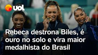 Rebeca Andrade ganha ouro veja imagens da apresentação do solo e do pódio ao lado de Biles em Paris [upl. by Kreda]