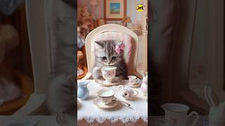 Adorable Kitten Hosts a Tea Party with Friends 🐾☕ shorts [upl. by Arsi]