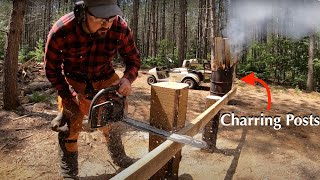 Charring Wood Shou Sugi Ban for Sawmill Log Deck Build [upl. by Ravahs39]