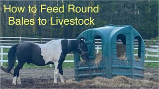 Preparing and Feeding Round Bales of Hay to Livestock [upl. by Ahsenal]