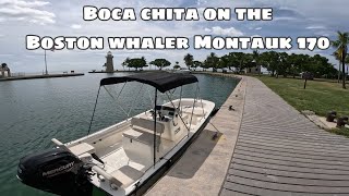 Boston Whaler Montauk 170  Big swells plus Boca Chita [upl. by Ocsirf]