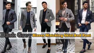 Dark Grey Blazer Matching Shirt And Pant  Dark Grey Blazer Combination  Grey Blazer Outfit Ideas [upl. by Wixted]